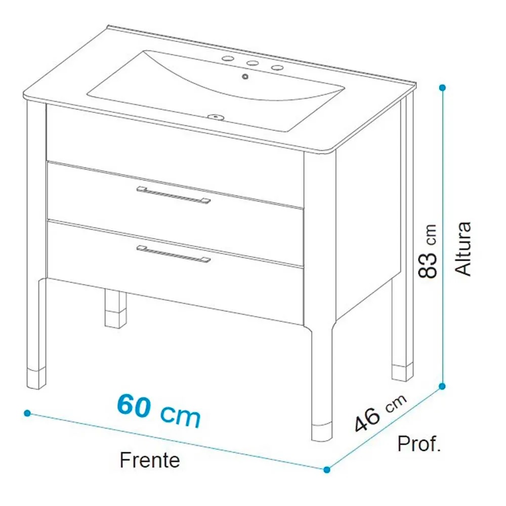 Vanitory De Pie Con Bacha Monocomando Campi Curve 60 Cm
