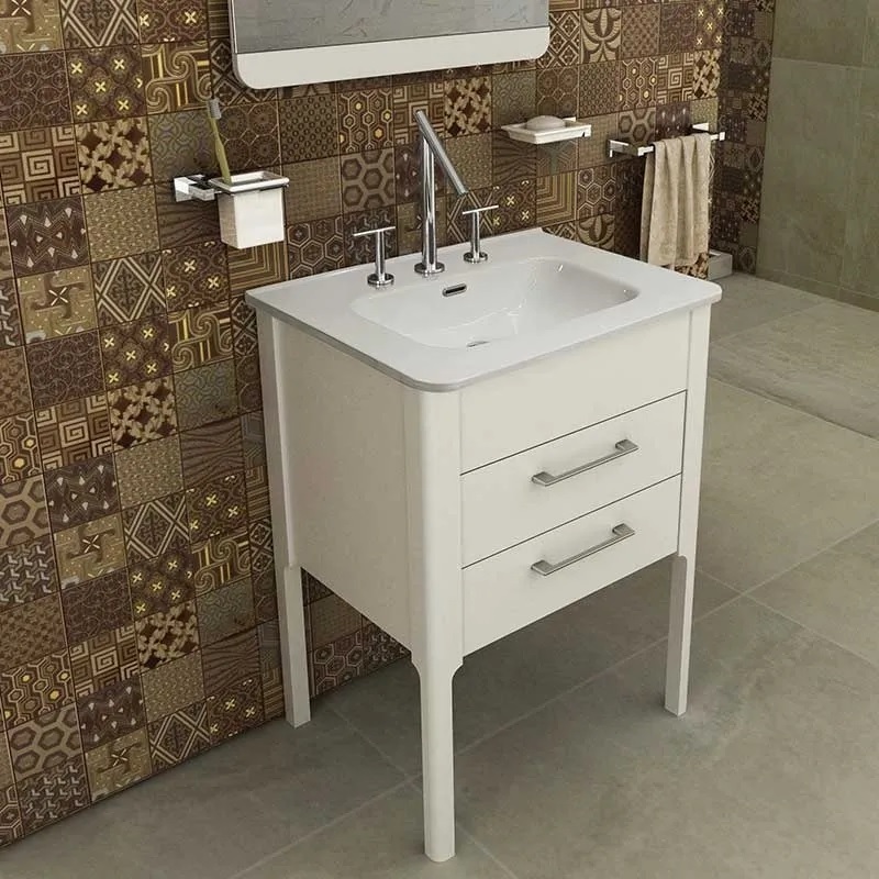 Vanitory De Pie Con Bacha De 3 Agujeros Campi  Curve 60Cm Blanco