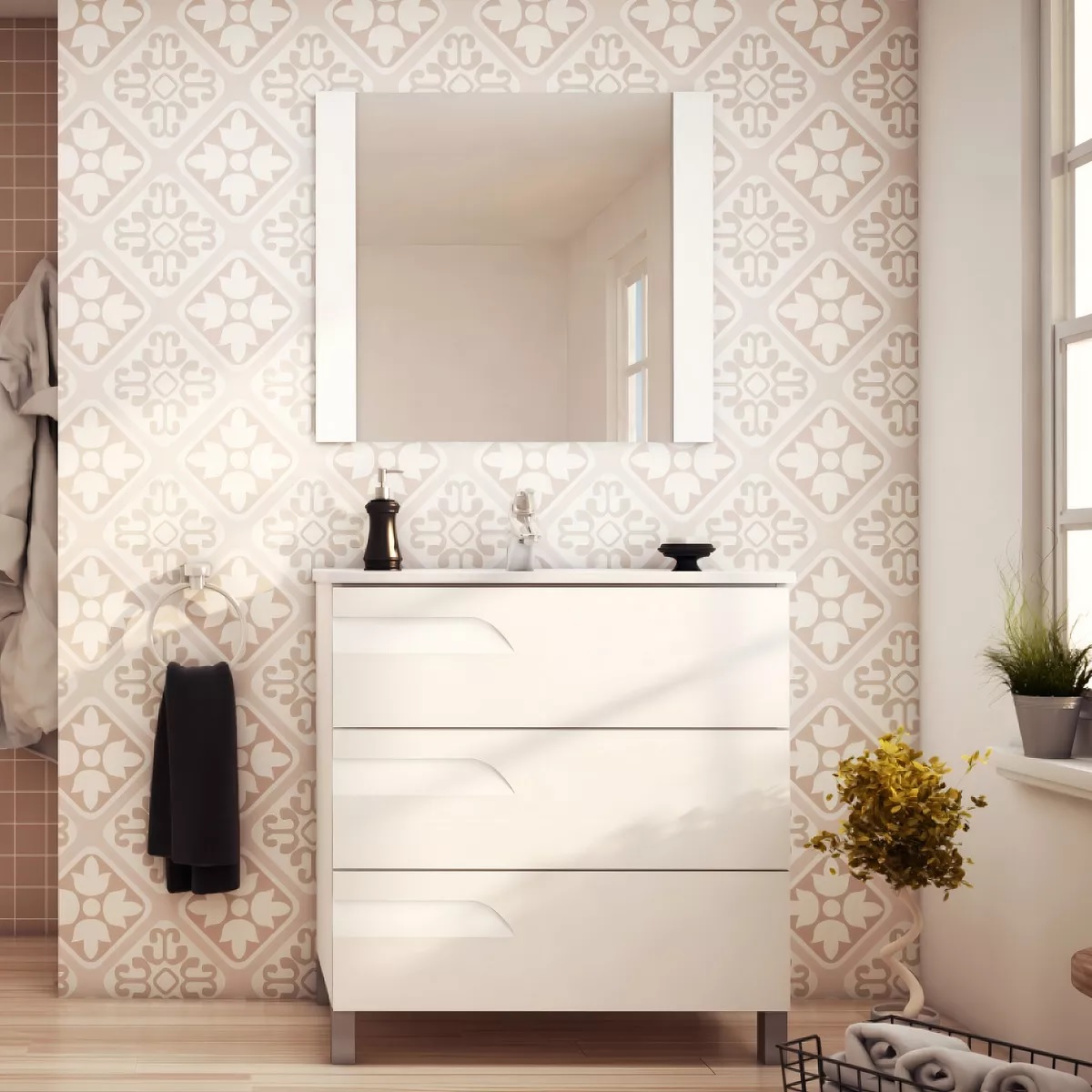 Vanitory De Pie con mesada bimando Schneider Rivo 60 Blanco