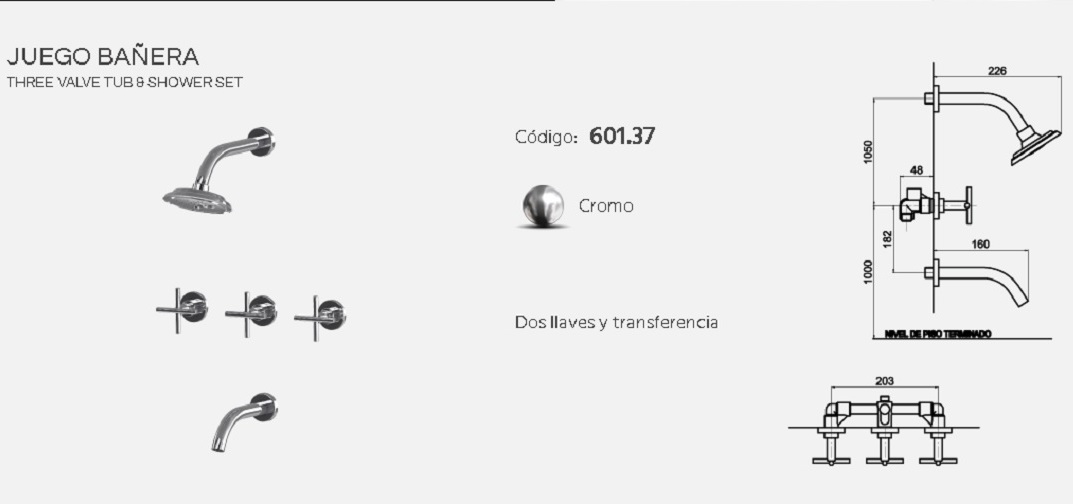 Grifería Para Ducha Bimando Con Transferencia Andez Next 601.37