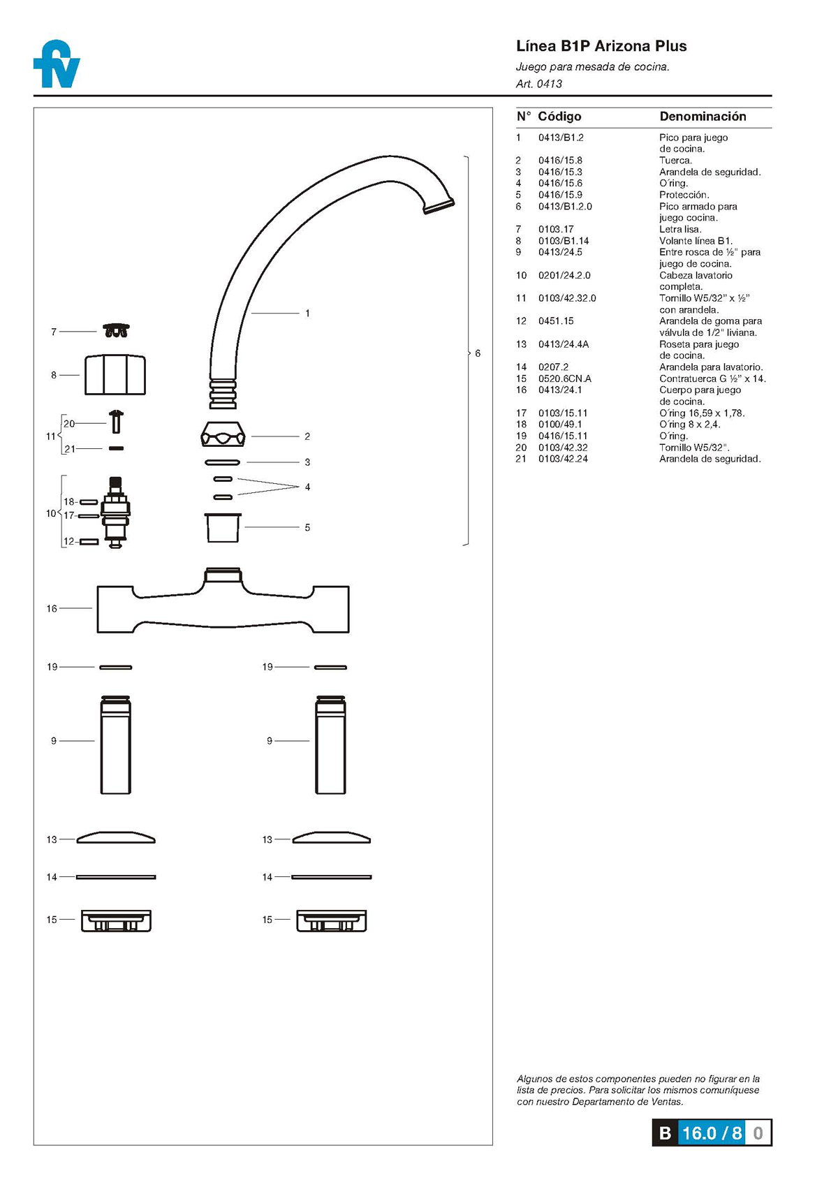 Griferia Bimando Para Cocina Fv Arizona 413/B1