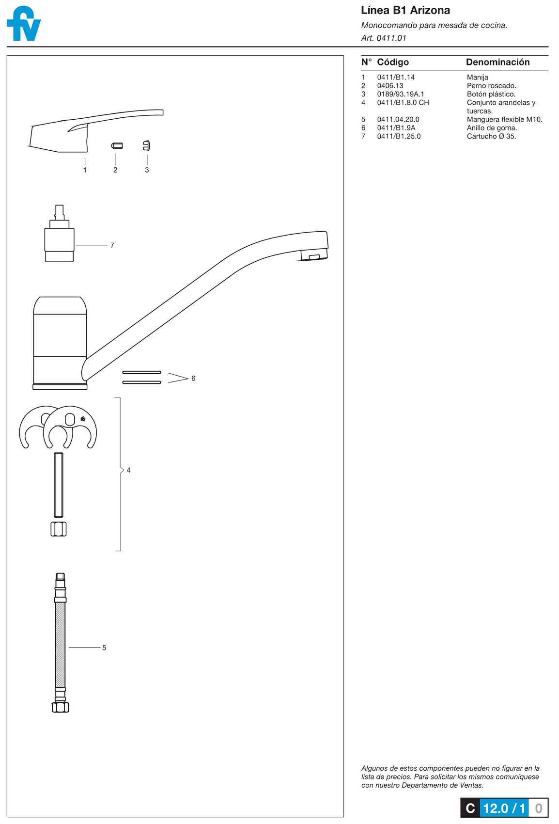 Griferia Monocomando Para Cocina Fv Arizona 411.01/B1