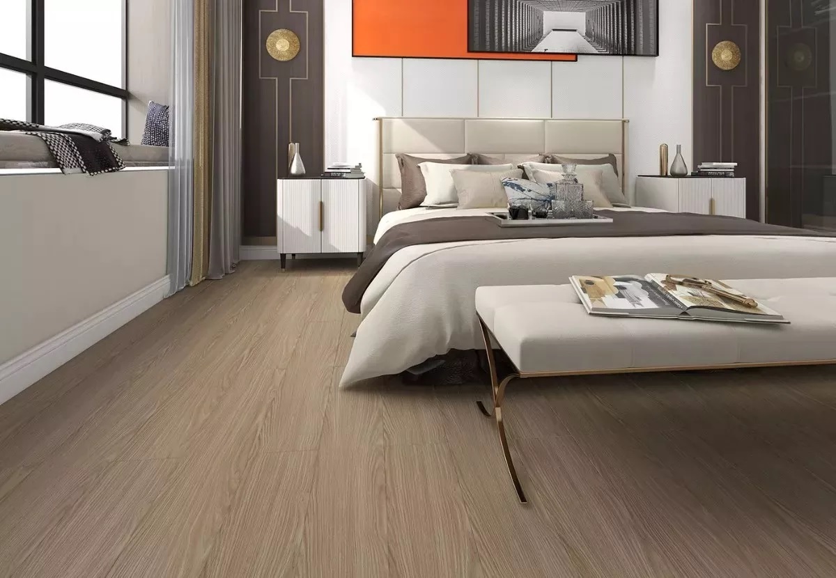 Piso Vinílico De Encastre o Click Con Base de Goma – 9906-6 Beige Símil madera