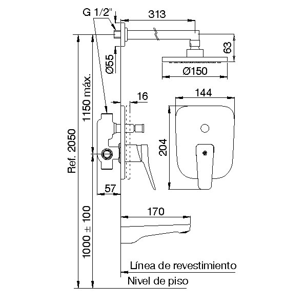 Griferia Monocomando Para Ducha Con Transferencia Fv Chapelco 106/S7