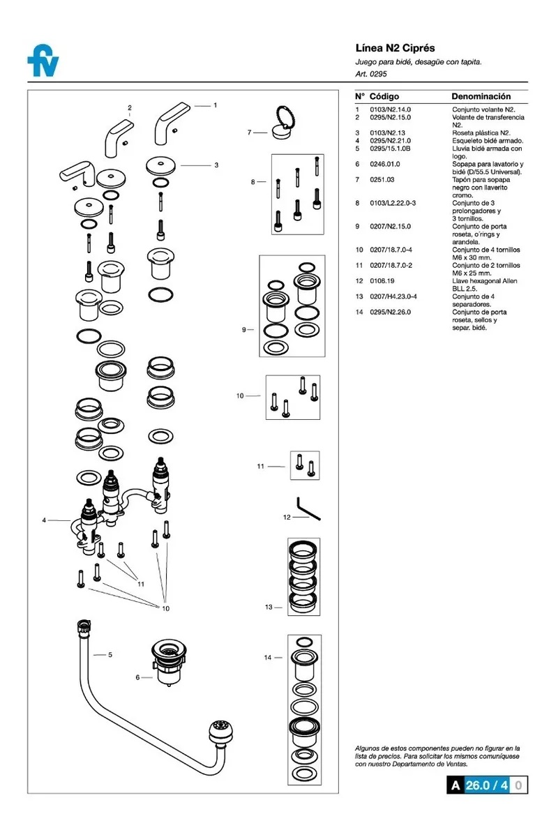 Griferia Bimando Para Bidet Con Transferencia Fv Cipres 295/N2