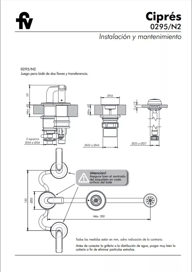 Griferia Bimando Para Bidet Con Transferencia Fv Cipres 295/N2