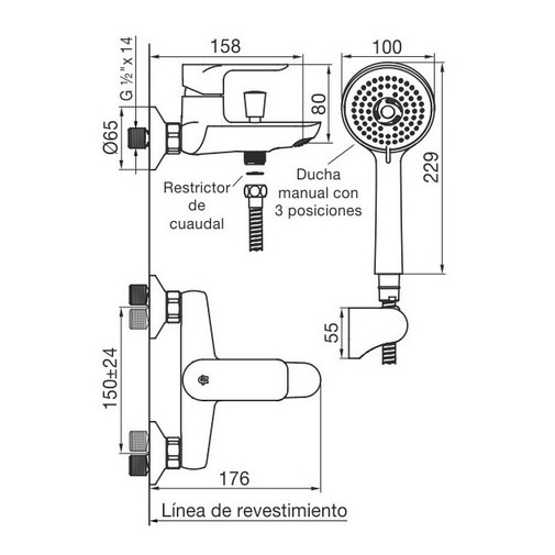 Griferia Monocomando Para Bañera Con Transferencia Fv Coty 310/D9