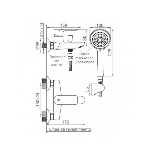 Griferia Monocomando Para Bañera Con Transferencia Fv Coty 310/D9