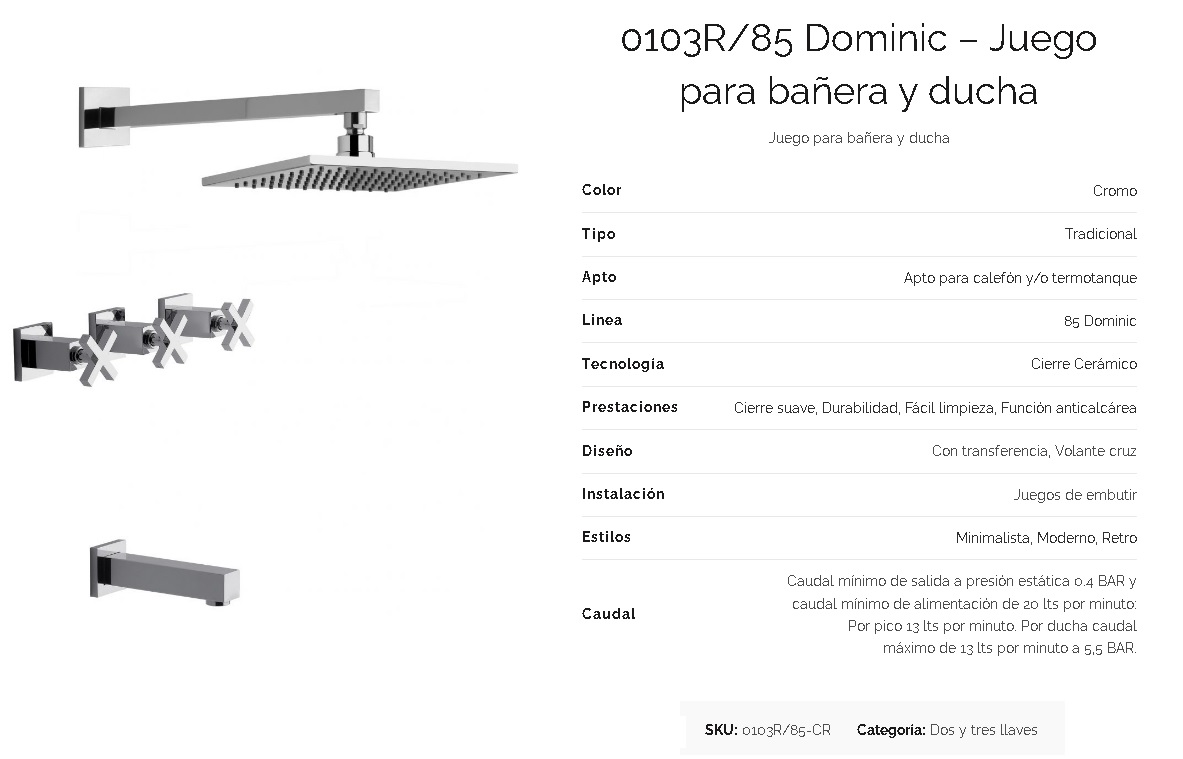 Griferia Bimando Para Ducha Con Transferencia Fv Dominic 103/85