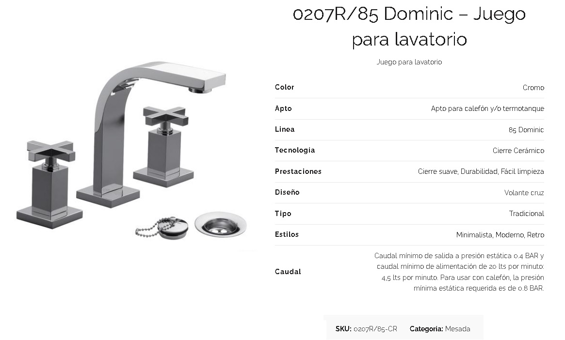 Griferia Bimando Para Lavatorio Fv Dominic 207/85