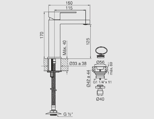 Griferia Monocomando Para Lavatorio Fv Dominic Baja 181/85