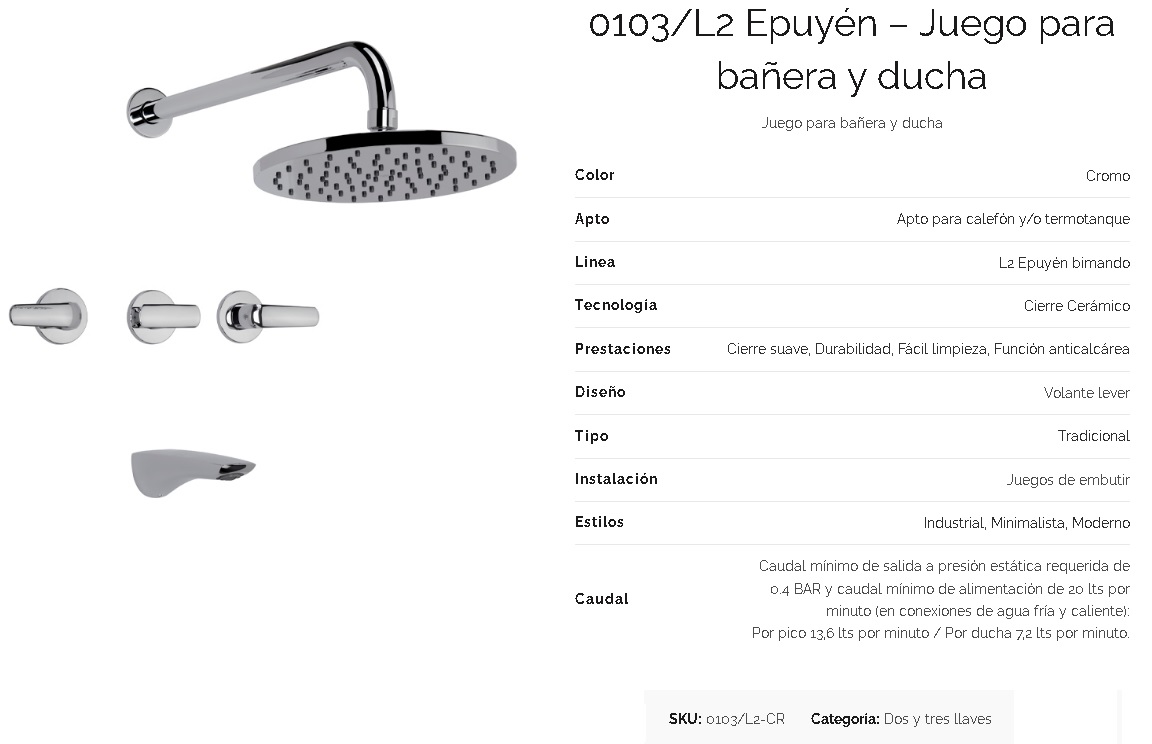 Griferia Bimando Para Ducha Con Transferencia Fv Epuyen 103/L2