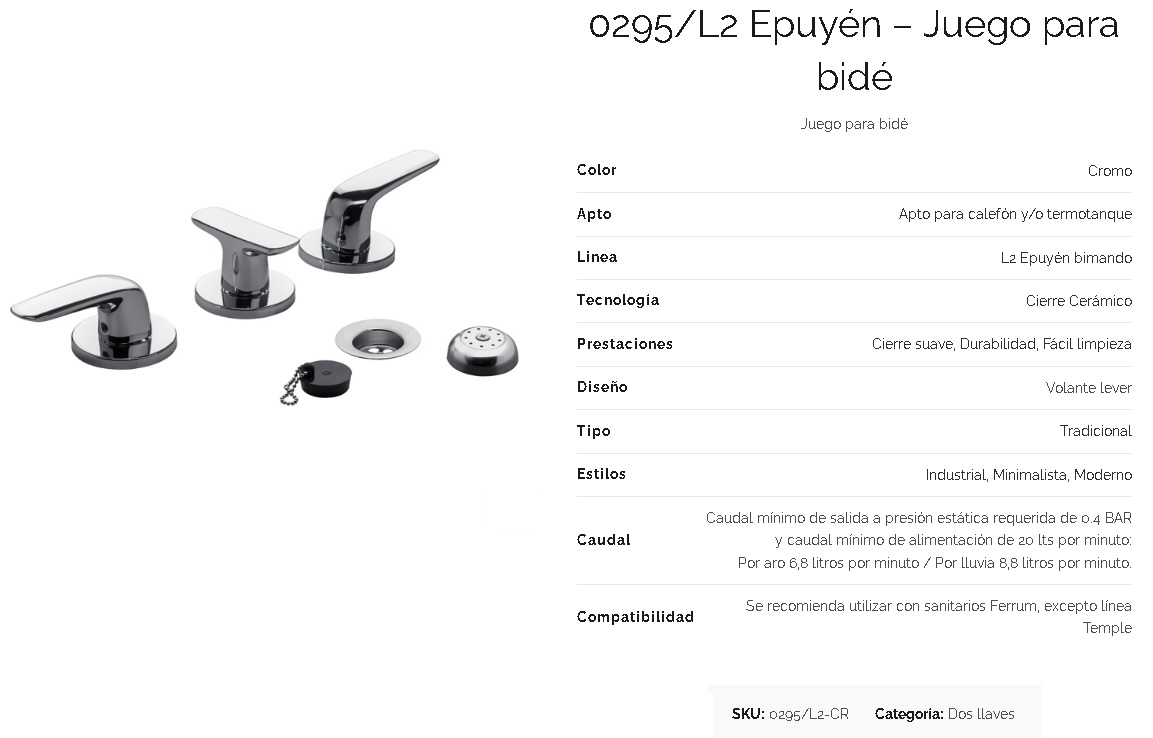 Griferia Bimando Para Bidet Fv Epuyen 295/L2