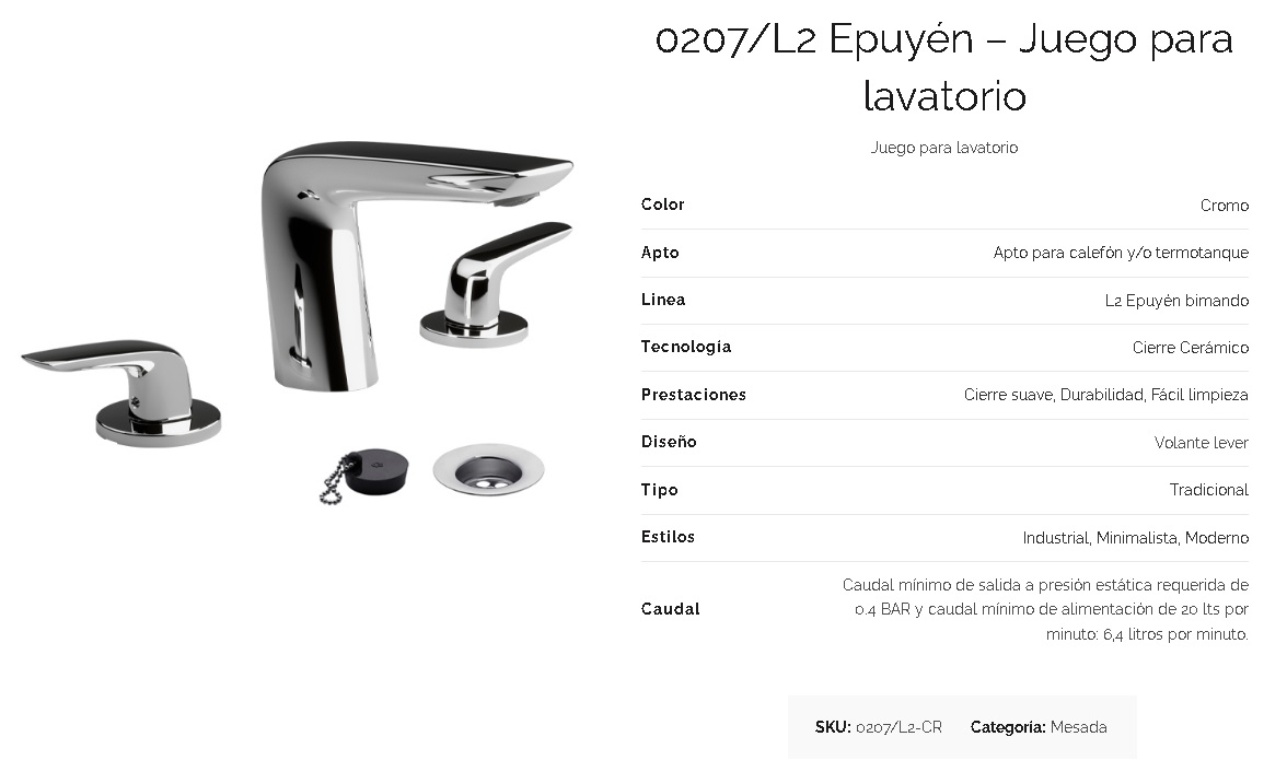 Griferia Bimando Para Lavatorio Fv Epuyen 207/L2