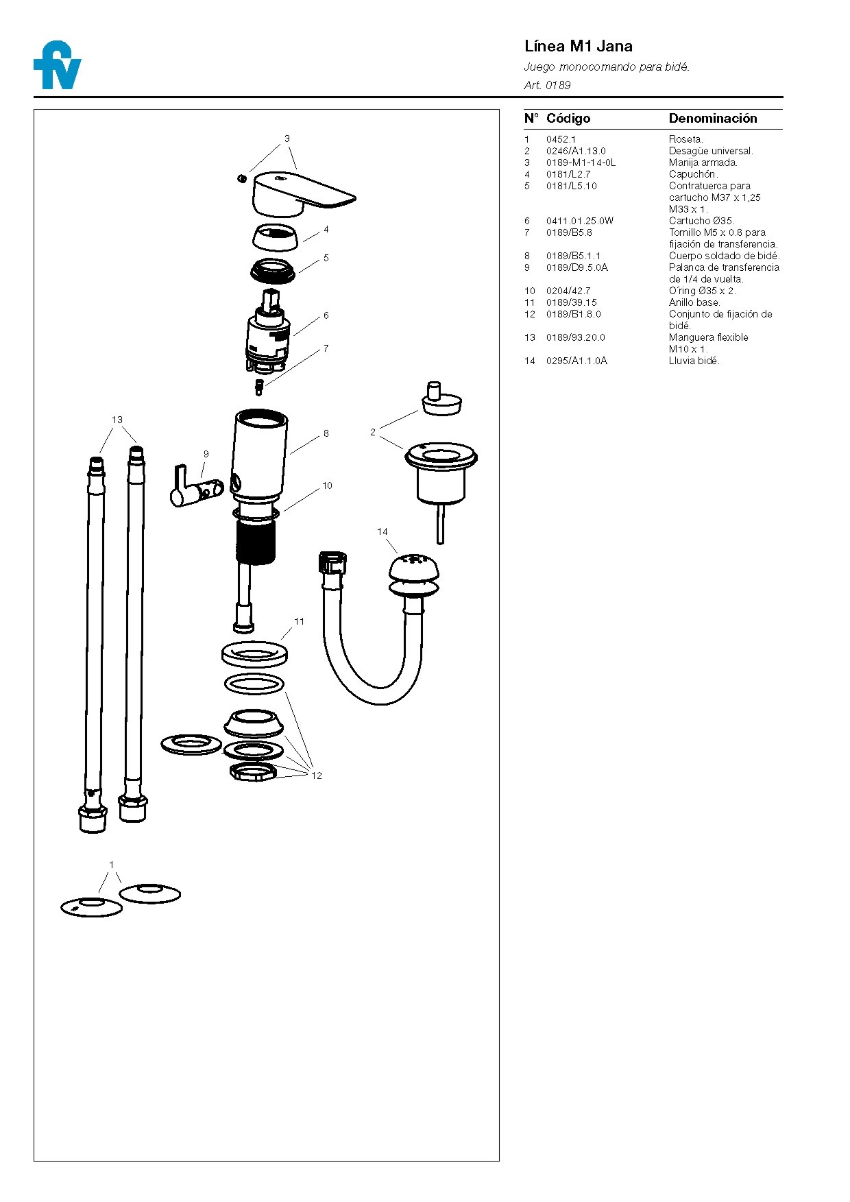 Griferia Monocomando Para Bidet Fv Jana 189/M1