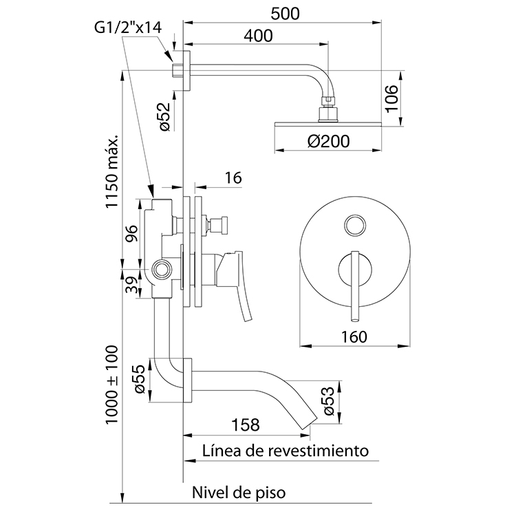 Griferia Monocomando Para Ducha Con Transferencia Fv Libby 106/39
