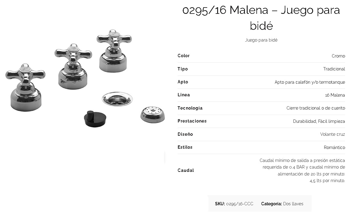 Griferia Bimando Para Bidet Fv Malena 295/16