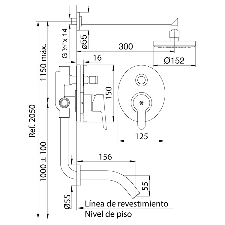 Griferia Monocomando Para Ducha Con Transferencia Fv Puelo 106/B5