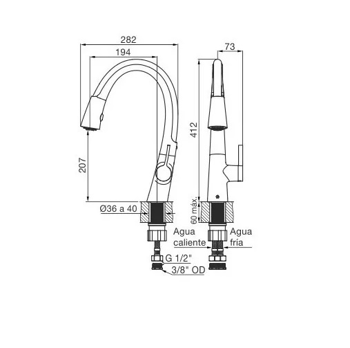 Griferia Monocomando Para Cocina Fv Lenga 412/H5