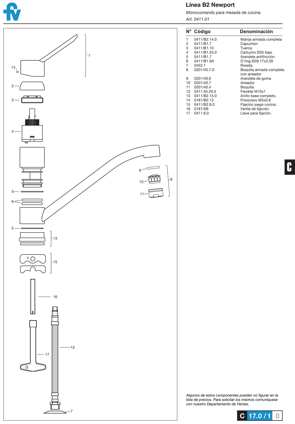 Griferia Monocomando Para Cocina Fv Newport 411.01/B2