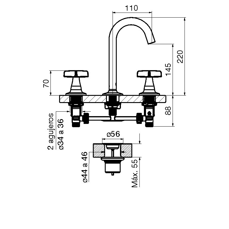 Griferia Bimando Para Lavatorio Fv Petalo 207/M3