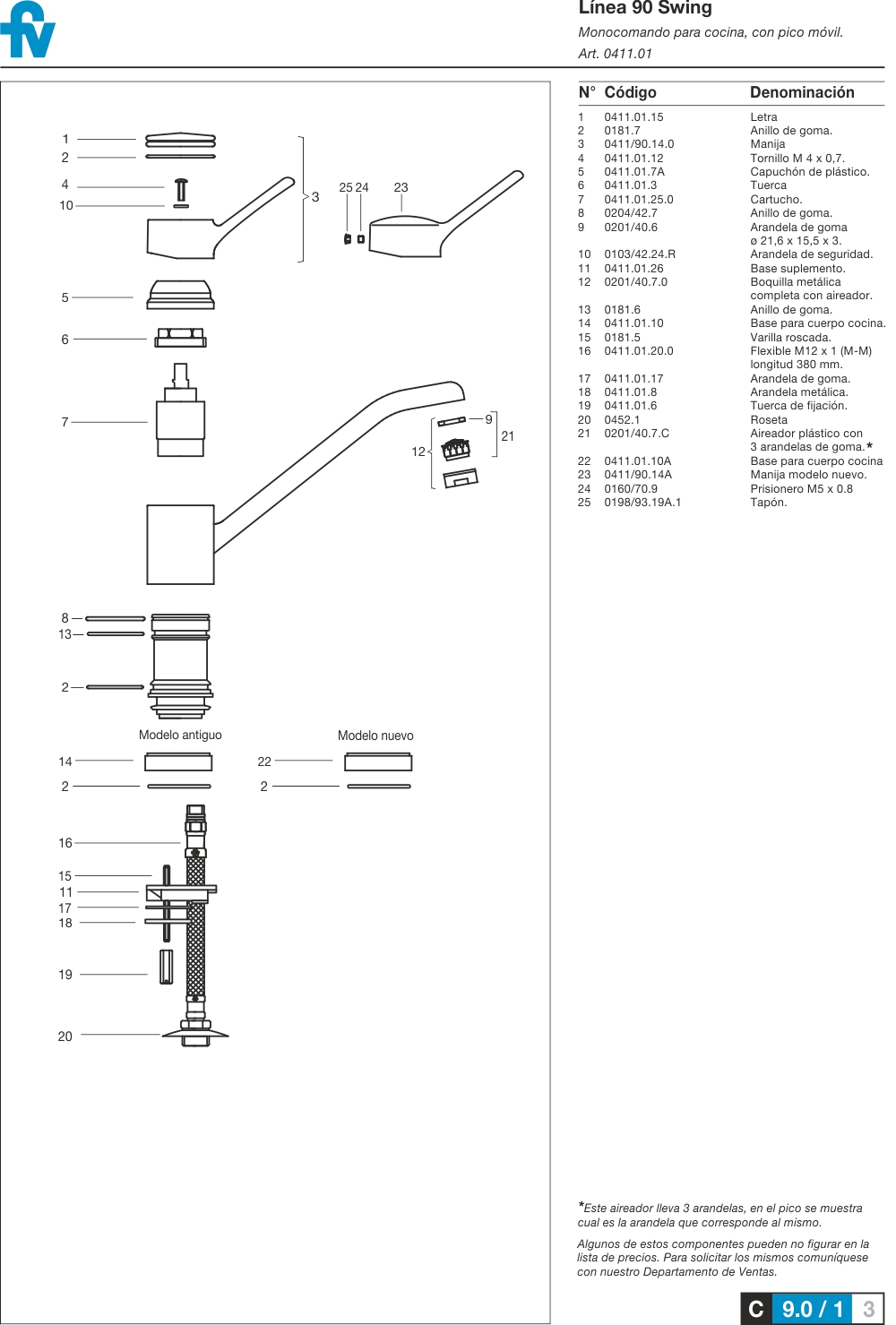 Griferia Monocomando Para Cocina Fv Swing 411.01/90