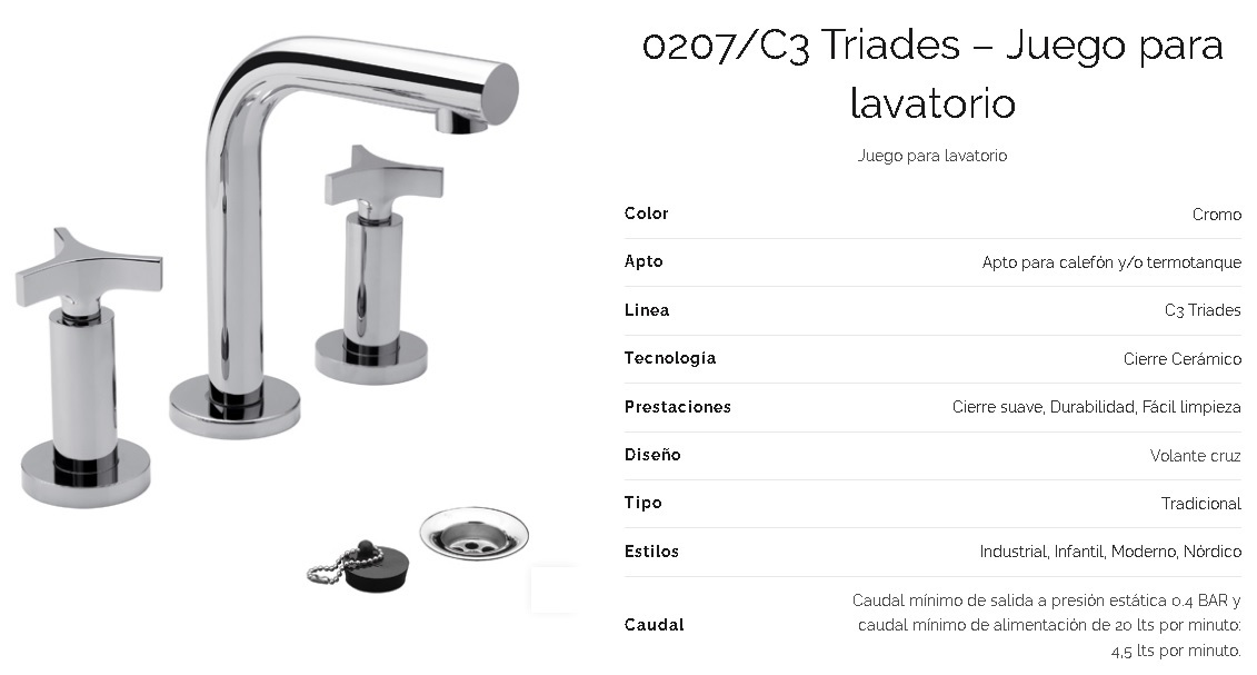 Griferia Bimando Para Lavatorio Fv Triades 207/C3