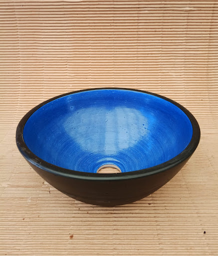 Bacha Artesanal Elíptica De Apoyo Fango 35X13 Azul Y Negra