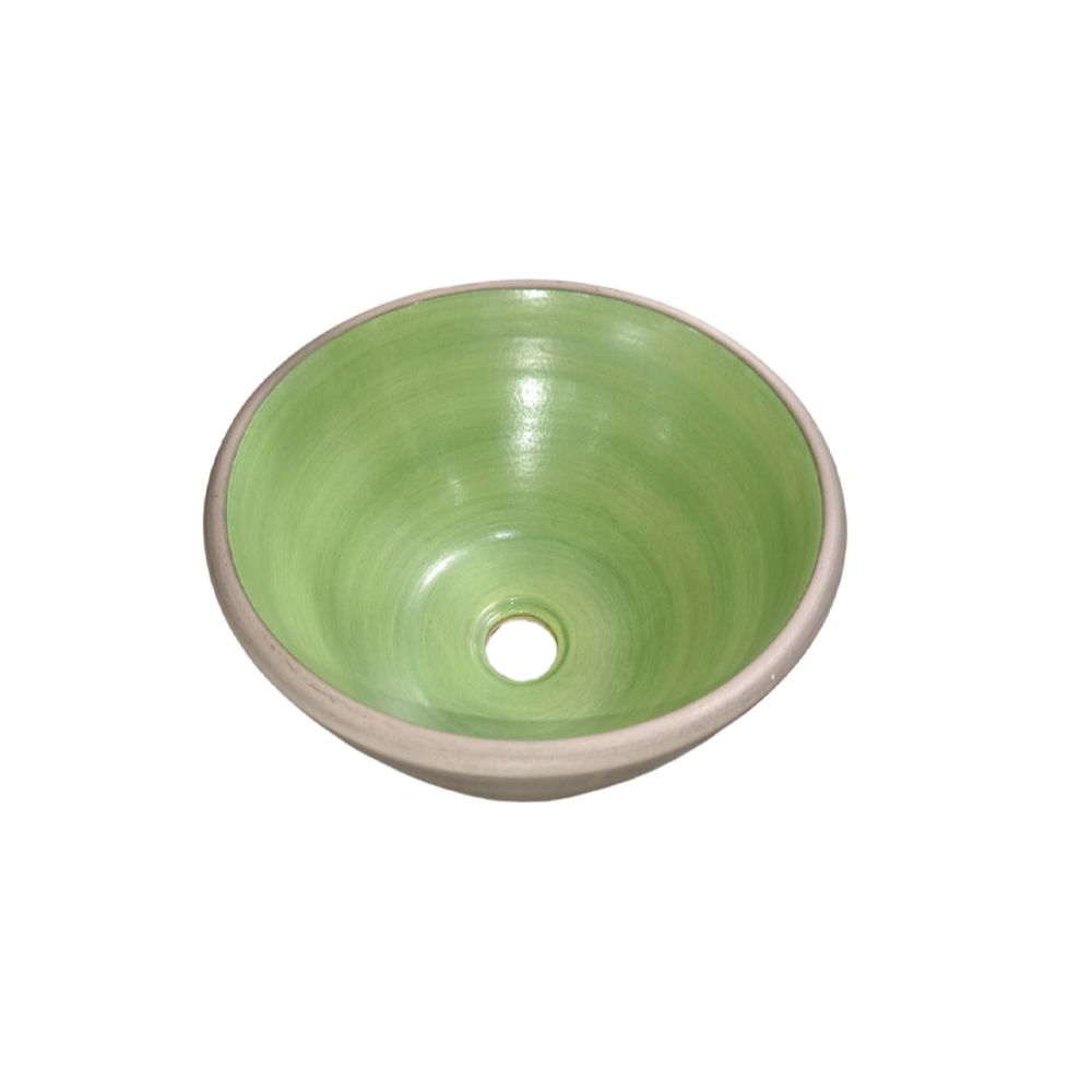 Bacha Artesanal Elíptica De Apoyo Fango 35X13 Verde Y Gris