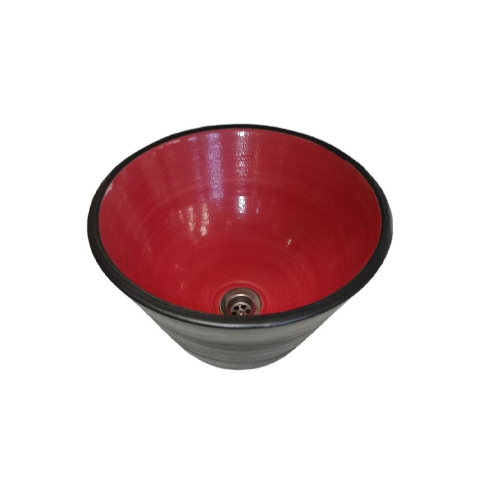 Bacha Artesanal Elíptica De Apoyo Fango 35X13 Roja Y Negra