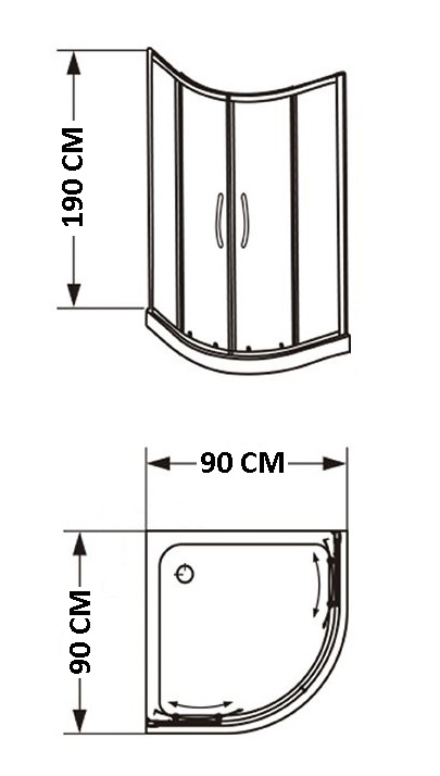 Cabina Box de Ducha Semicircular Con Dos Puertas Murcia Negro Mate