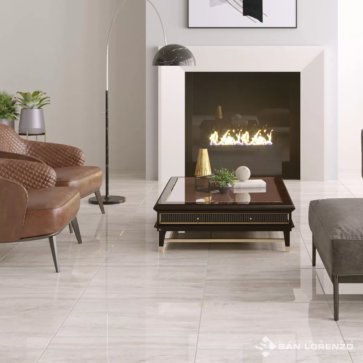 Porcelanato San Lorenzo 57x57 Marmol Travertino Blanco
