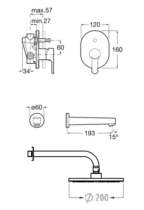 Grifería Monocomando Para Ducha Roca L20 A5D1209C0L
