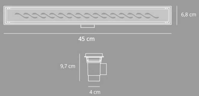 Desagüe Lineal de ABS Para Ducha Atrim Clásico Ondas Mate 45 Cm DPP450T07