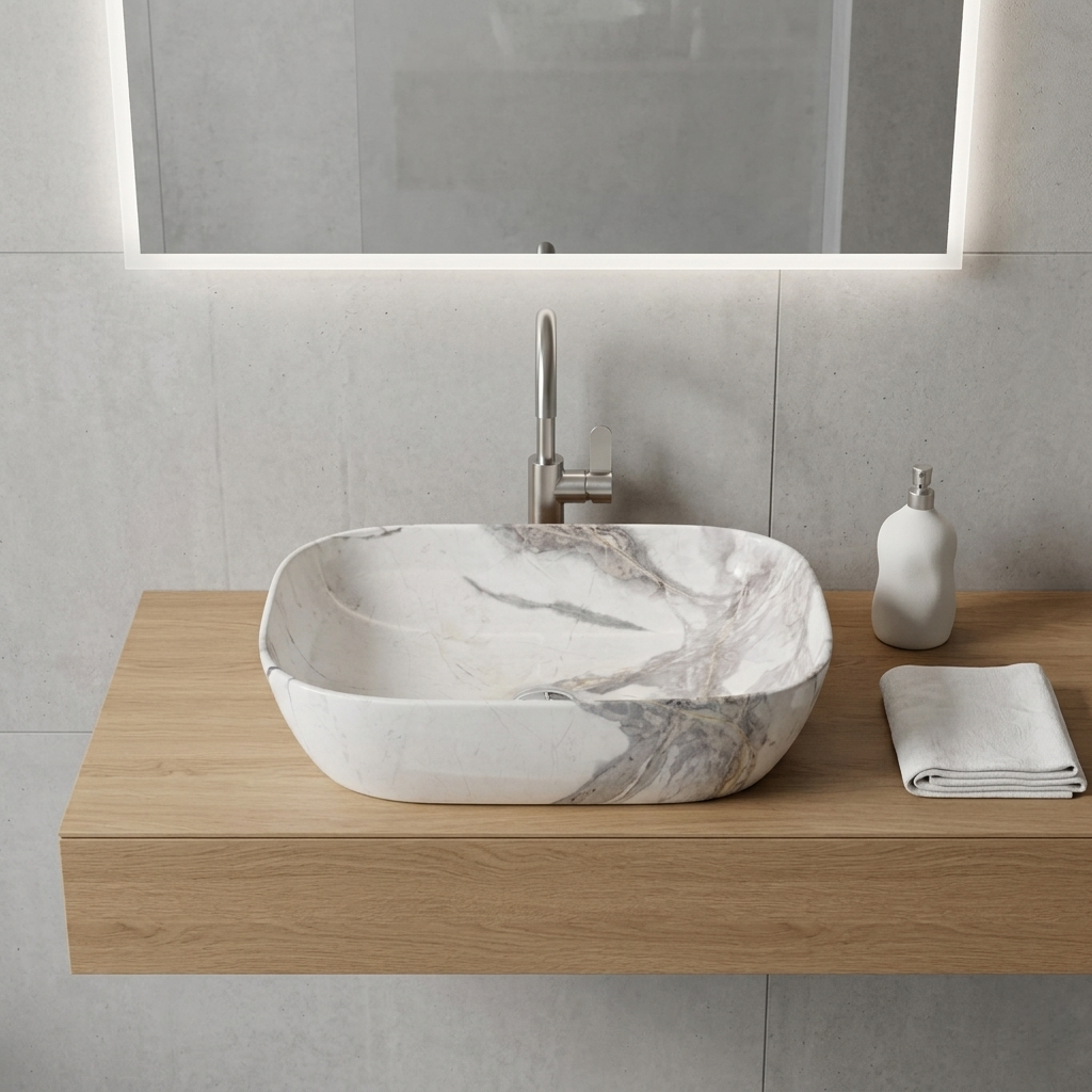 Bacha de Apoyo Oval Para Baño Simil Mármol Peirano BCH-18