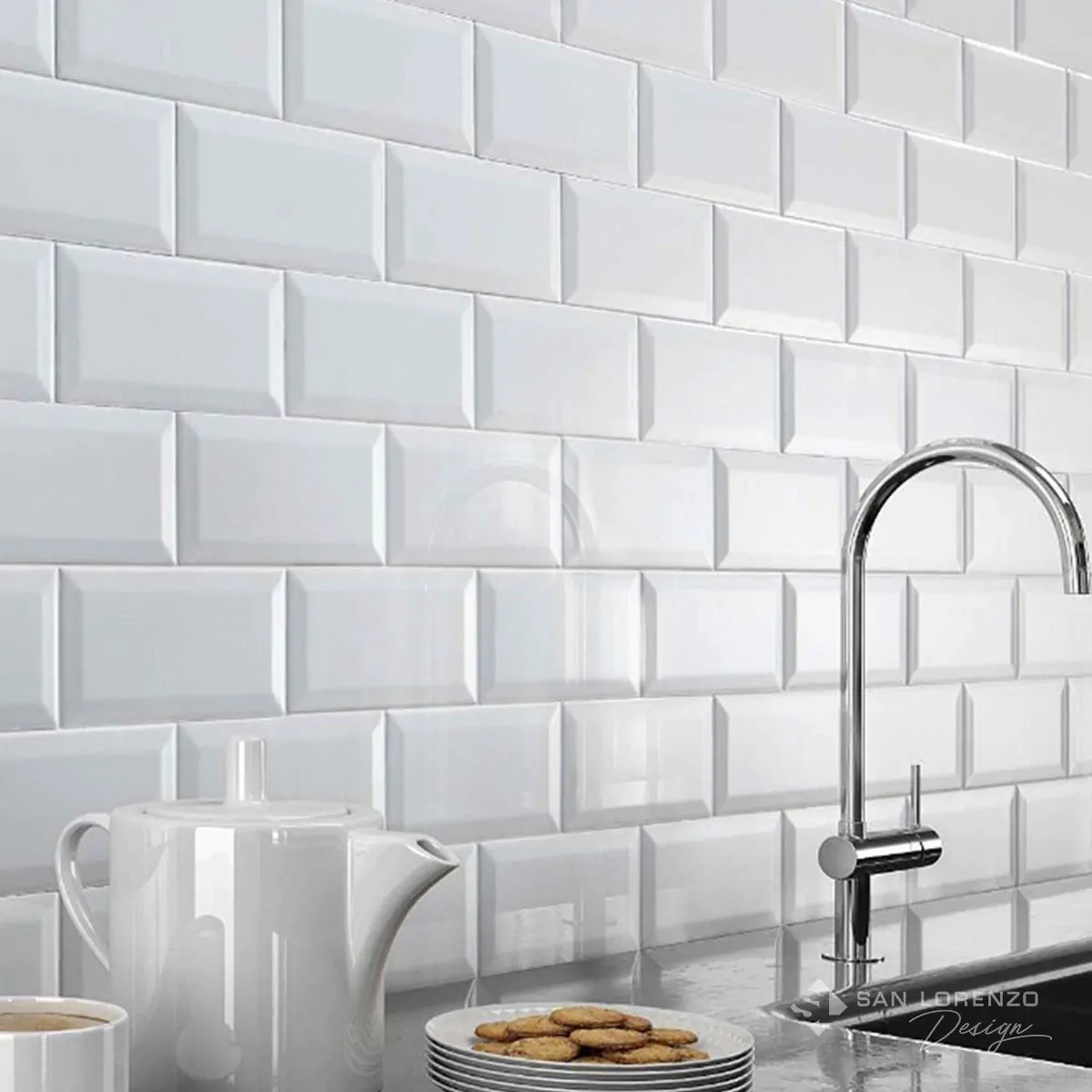 Ceramica San Lorenzo 7.7x15.4 Bisote Blanco subway
