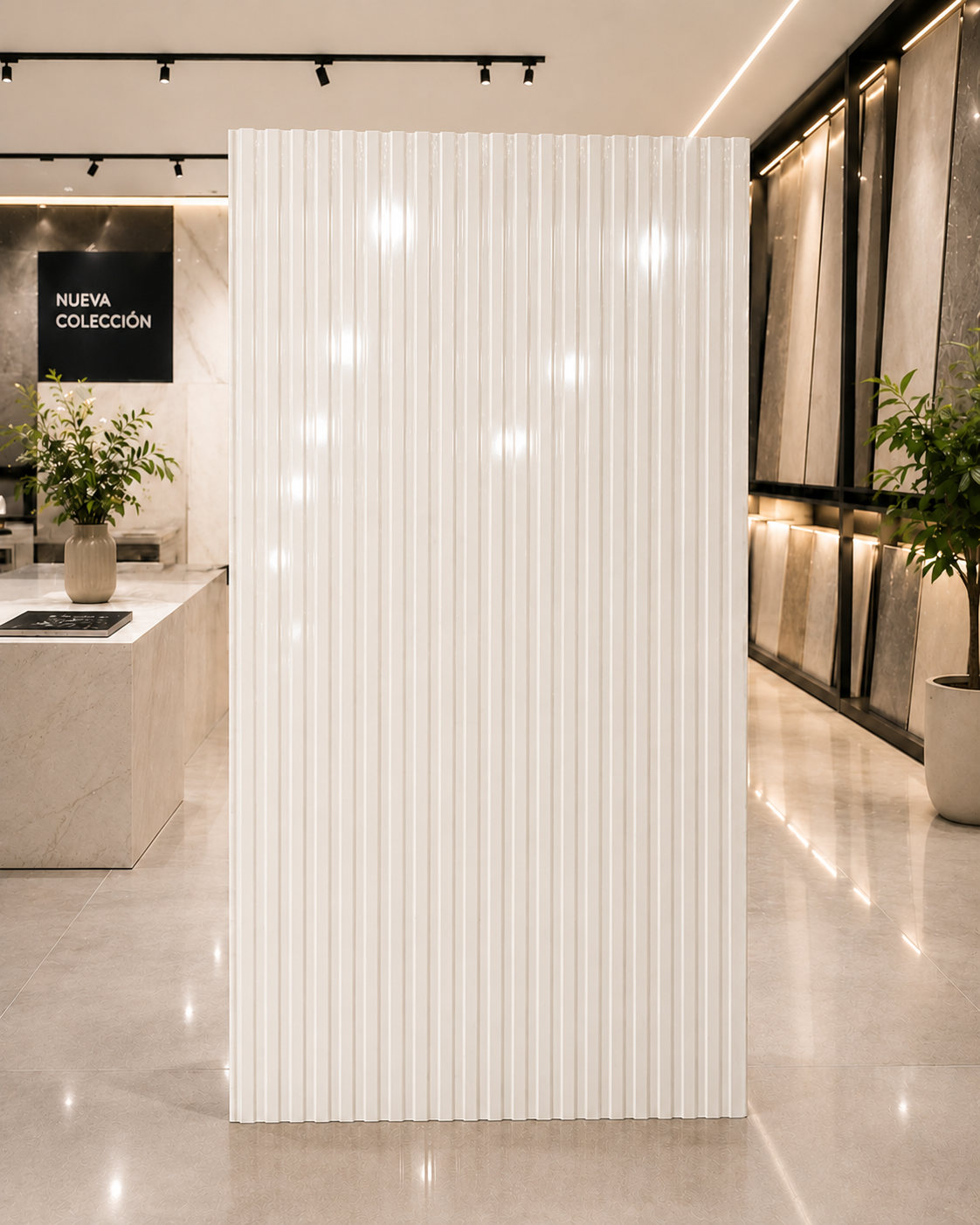 Porcelánico Lume 62x119 ripado white lux pulido