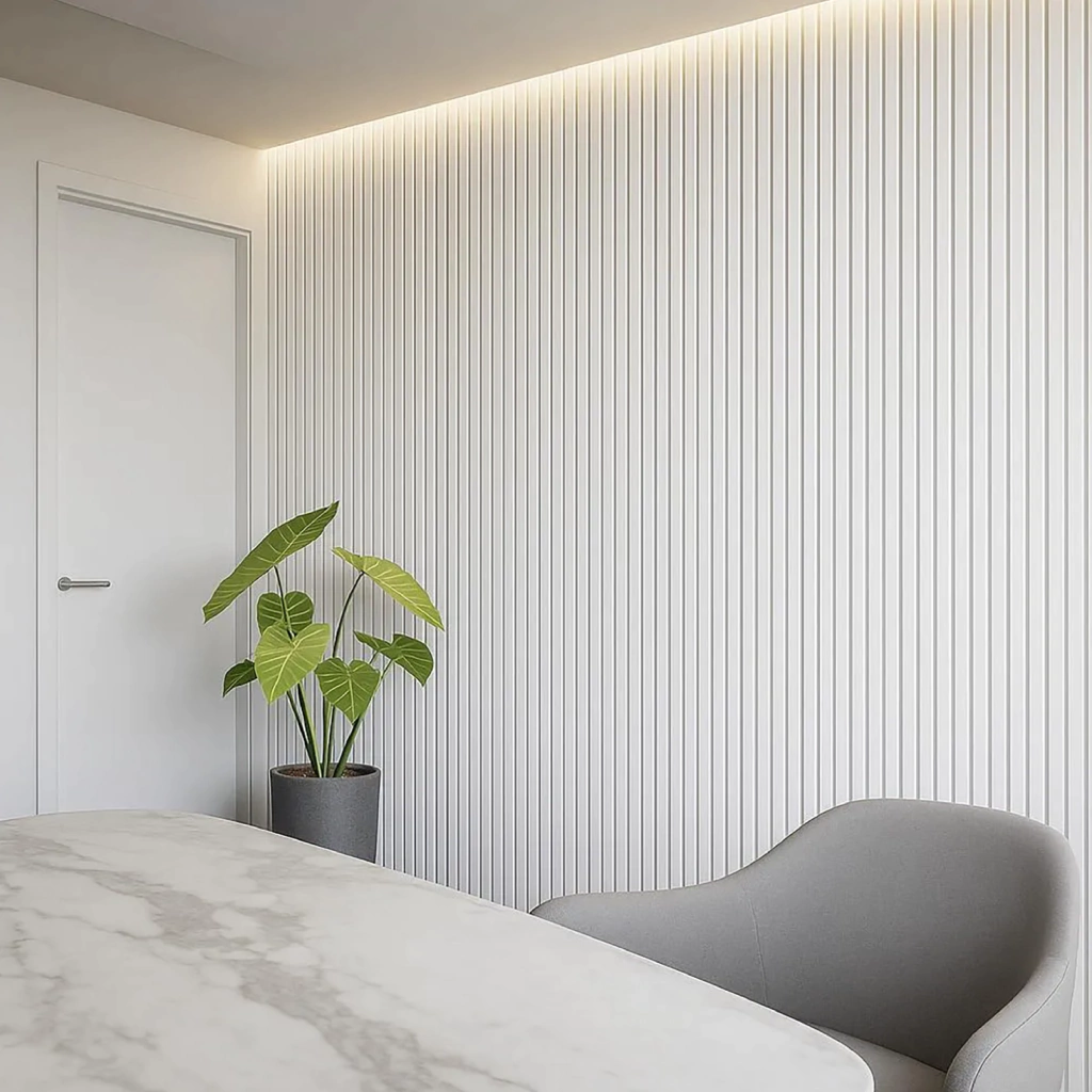 Wall Panel 16x270 De PVC Para Pared Estilo Japandi Blanc