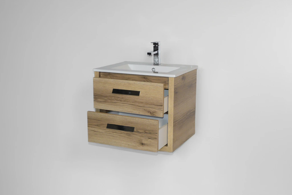 Vanitory De Colgar Con Mesada De Loza Monocomando Campi Zamba 60Cm Roble Verona