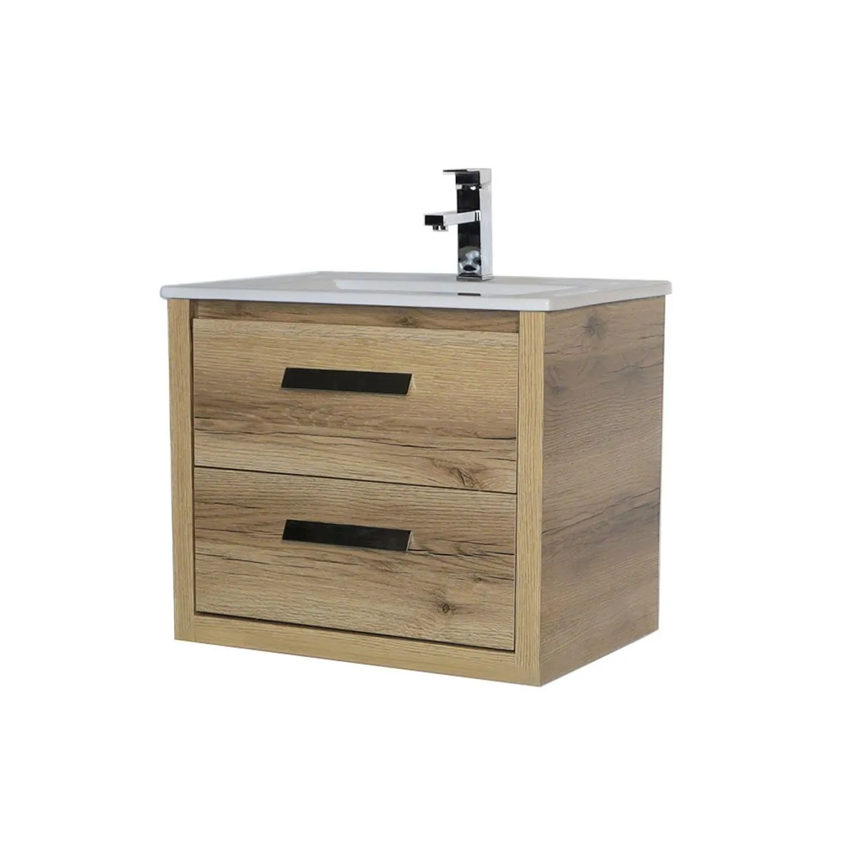 Vanitory De Colgar Con Mesada De Loza Monocomando Campi Zamba 60Cm Roble Verona