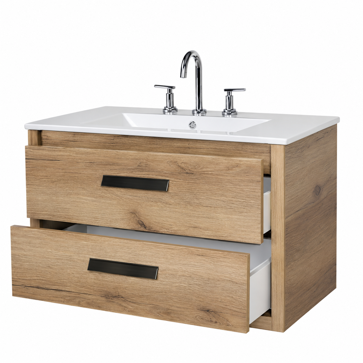 Vanitory De Colgar Con Mesada De Loza Bimando Campi Zamba 80Cm Roble Verona